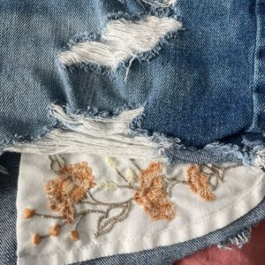 American Eagle Hi Rise Festival Midi Jean Shorts floral pockets 16/18